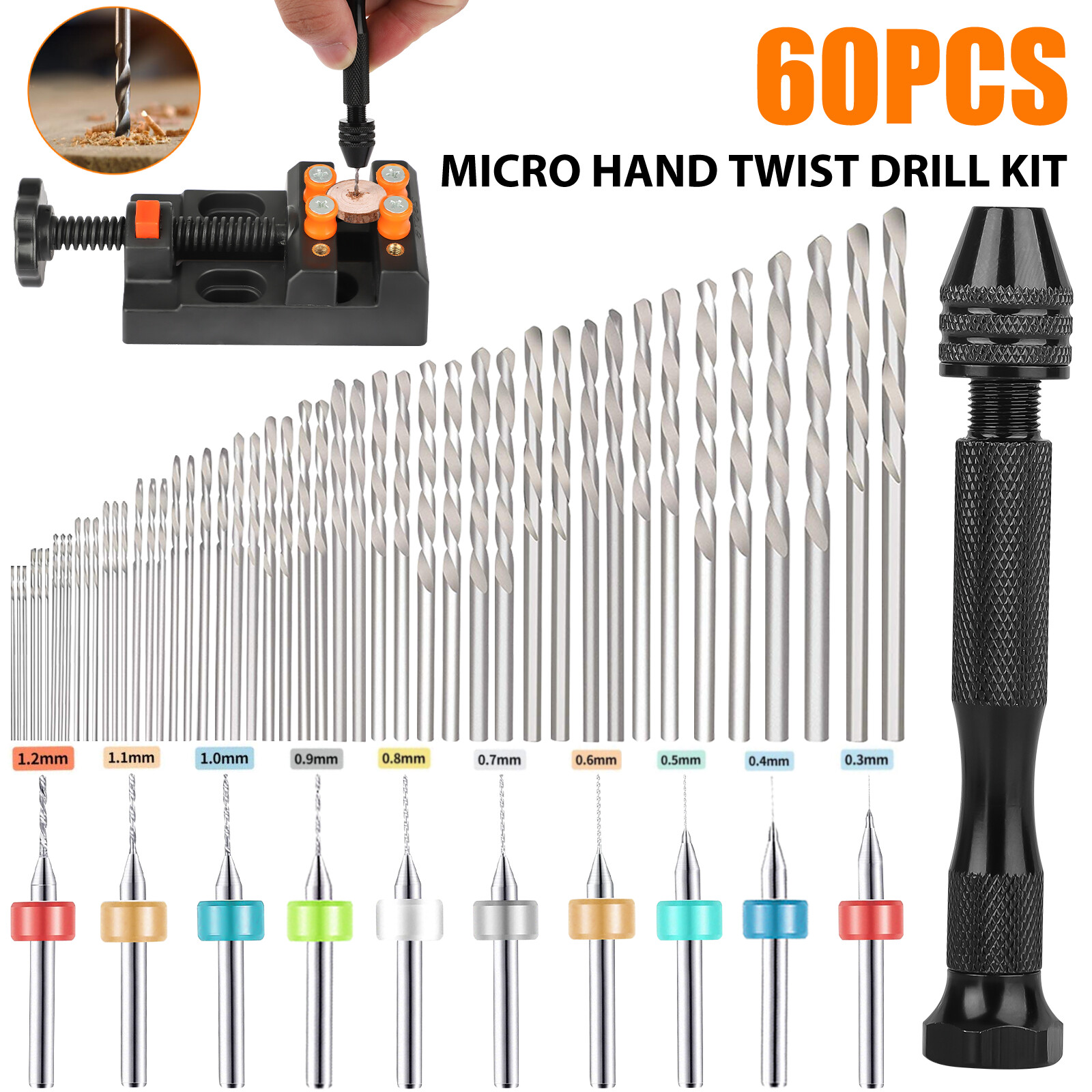 Pin Vice Micro - 60Pcs Mini Micro Hand Drill Bits